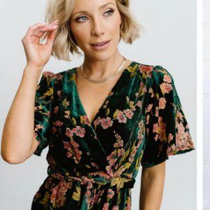 Baltic Born Uma Velvet Maxi Dress Green Floral S